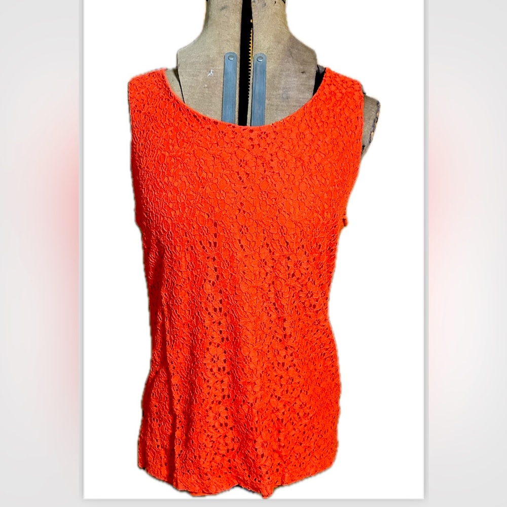 Bright tangerine lace overlay tank top